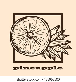 Hand drawn decorative pineapples, design elements. Can be used for cards, invitations, scrapbooking, print, manufacturing. Fruit theme. Fruit sketch