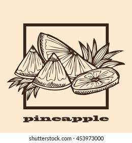 Hand drawn decorative pineapples, design elements. Can be used for cards, invitations, scrapbooking, print, manufacturing. Fruit theme. Fruit sketch
