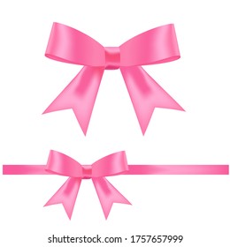 Hand drawn decorative pink bow ribbon. Bow page decoration, packaging, invitation elements, Christmas, Valentine, birthday, holiday gift wrapping elements