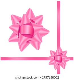Hand drawn decorative pink bow ribbon. Bow page decoration, packaging, invitation elements, Christmas, Valentine, birthday, holiday gift wrapping elements