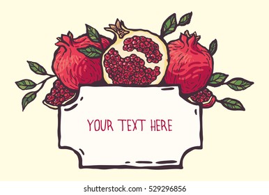 Hand drawn decorative pomegranate frames