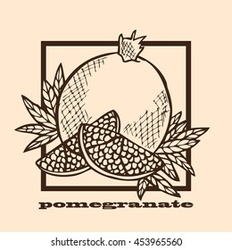Hand drawn decorative pomegranates, design elements. Can be used for cards, invitations, scrapbooking, print, manufacturing. Fruit theme. Fruit sketch
