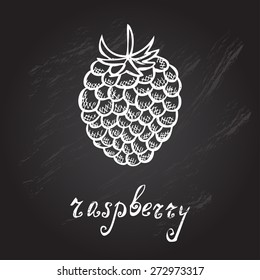 Hand drawn decorative raspberry, design element. Can be used for cards, invitations, gift wrap, print, scrapbooking. Kitchen theme. Chalkboard background. Sketch