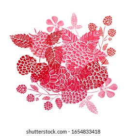 Hand drawn decorative raspberry fruits, design elements. Can be used for cards, invitations, scrapbooking, print, manufacturing. Food, kitchen theme