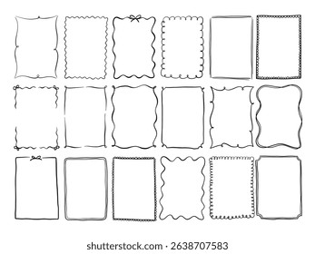 Hand Drawn Decorative Rectangle Frame. A complete set of 18 rectangle frames featuring scrolls scallops waves curls dots and minimal contours in various hand drawn styles. Perfect for layout packaging