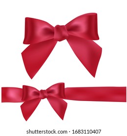 Hand drawn decorative red bow ribbon. Bow page decoration, packaging, invitation elements, Christmas, Valentine, birthday, holiday gift wrapping elements