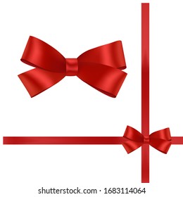 Hand drawn decorative red bow ribbon. Bow page decoration, packaging, invitation elements, Christmas, Valentine, birthday, holiday gift wrapping elements