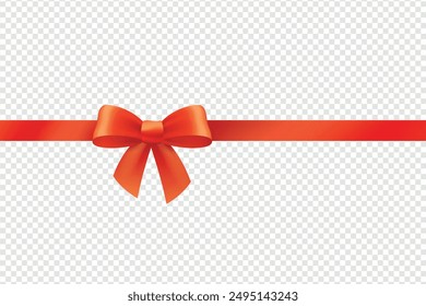 Hand drawn decorative red bow ribbon. Bow page decoration, packaging, invitation elements, Christmas, Valentine, birthday, holiday gift wrapping elements, Decorative red bow with horizontal red ribbon