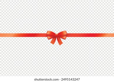 Hand drawn decorative red bow ribbon. Bow page decoration, packaging, invitation elements, Christmas, Valentine, birthday, holiday gift wrapping elements, Decorative red bow with horizontal red ribbon