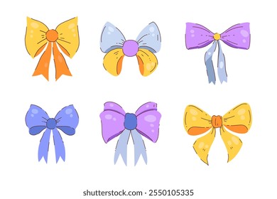 Hand drawn Decorative Ribbons. Includes simple bowknots and modern bowtie designs. Ideal for holidays and festive decorations. 