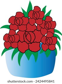 hand drawn decorative roses in a vase on a white background