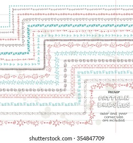 Hand drawn decorative scribble vector brushes with inner and outer corner tiles. Dividers, borders, ornaments. 
