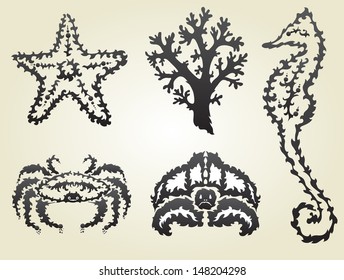 hand drawn decorative sea animals, design elements