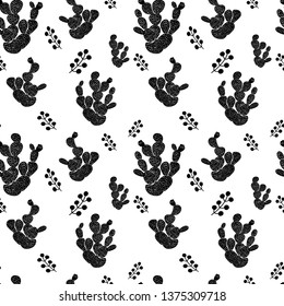 Hand drawn decorative seamless pattern with cacti. in Scandinavian style. Trendy tropical design for textile