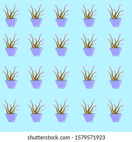 Hand drawn decorative seamless pattern expression in flower pot. concept simple flat cartoon design illustration vector.