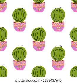 Hand drawn decorative seamless pattern with cacti mexico vector