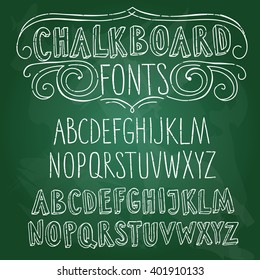 Hand drawn decorative set of two sketchy chalkboard ABC letters on textured blackboard background. Hand drawn fonts for your design.
