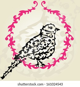 hand drawn decorative sparrow, design element