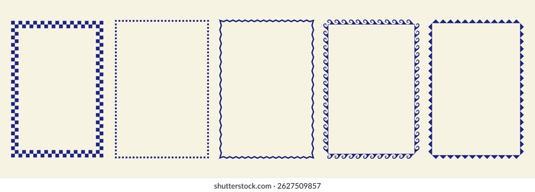 Hand drawn decorative stamp style frames and borders design. Mediterranean style border for label borders, invitation cards, menu, packaging, greeting cards, art prints.