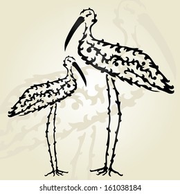 hand drawn decorative storks for your design