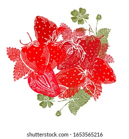 Hand drawn decorative strawberry fruits, design elements. Can be used for cards, invitations, scrapbooking, print, manufacturing. Food, kitchen theme