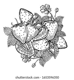 Hand drawn decorative strawberry fruits, design elements. Can be used for cards, invitations, scrapbooking, print, manufacturing. Food, kitchen theme