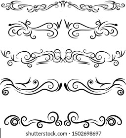 Hand drawn decorative swirls dividers and borders vector set.