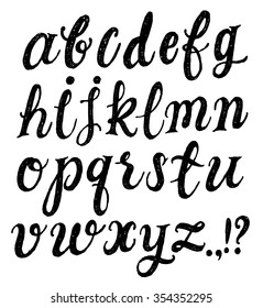 Hand drawn decorative textured vector ABC letters. 
Handwritten script alphabet. Hand lettering and custom typography for your designs: logo, for posters, invitations, cards, etc. ABC vector type.