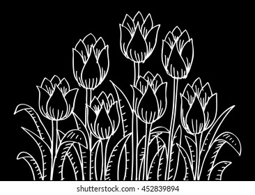 Hand drawn decorative tulips 