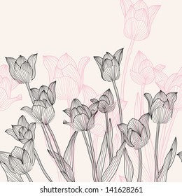 hand drawn decorative tulips, seamless pattern