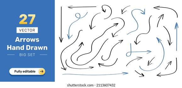 Hand drawn decorative vector arrow collection. Big set.