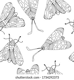 Handgezeichneter dekorativer Vektorhintergrund von Motten. 
Doodle Style Illustration. Schmetterlingshintergrund.