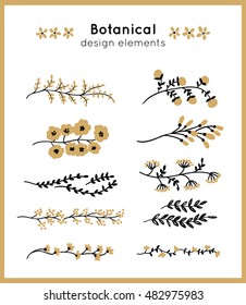 Hand drawn decorative vector botanical borders for frames, postcards and design. Laurels, borders, ornaments.  Floral design elements