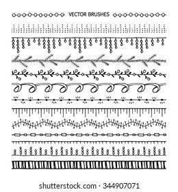 Hand drawn decorative vector brushes . Dividers, borders, ornaments. Ink illustration.