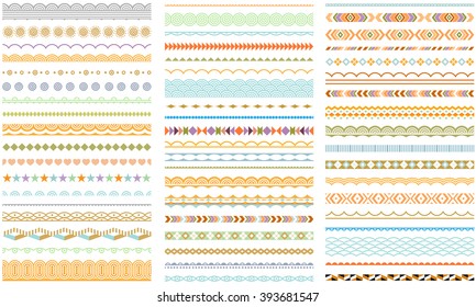 Hand drawn decorative vector brushes set. Dividers, borders, frames, brush lines. Trendy doodle style design elements. Abstract geometric ornaments.
