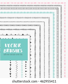 Hand drawn decorative vector brushes with inner and outer corner tiles. Dividers, borders, ornaments. Ink illustration.