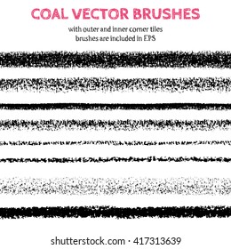 Hand drawn decorative vector coal brushes with inner and outer corner tiles. 