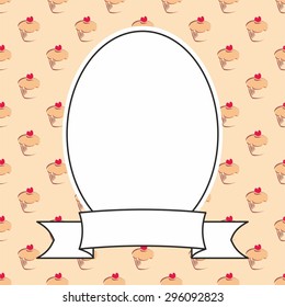 Hand drawn decorative vector frame on cupcake background