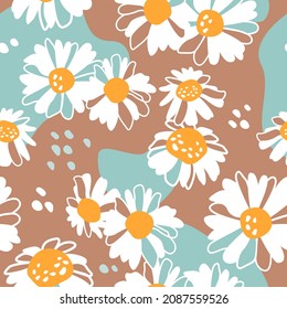 Hand drawn decorative vector pattern with daisy flowers. Camomile flowers pattern. Flower background for textile and paper design.