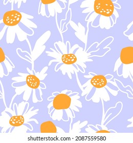 Hand drawn decorative vector pattern with daisy flowers. Camomile flowers pattern. Flower background for textile and paper design.