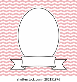Hand drawn decorative vector photo frame on pastel pink and white zig zag background