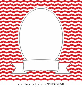 Hand drawn decorative vector photo frame on red and white zig zag background
