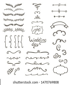 Hand drawn decorative vintage elements (laurels, leaves, flowers, swirls, frames, lettering). Perfect for invitations, greeting cards, quotes, blogs, Wedding Frames, posters.