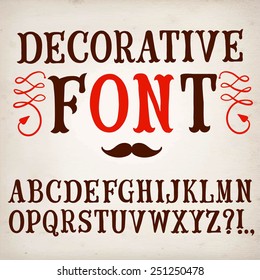 Hand drawn decorative vintage vector ABC letters on paper background. Nice font for your design. 
