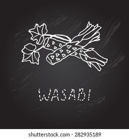 Hand drawn decorative wasabi, design element. Can be used for cards, invitations, gift wrap, print, scrapbooking. Kitchen theme. Chalkboard background. Sketch