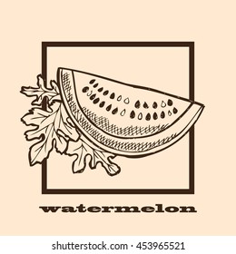 Hand drawn decorative watermelons, design elements. Can be used for cards, invitations, scrapbooking, print, manufacturing. Fruit theme. Fruit sketch