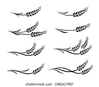 hand drawn decorative wheat ear, oat, rye grain spikes