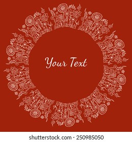 hand drawn decorative white text or image frame with flowers and natural elements on red background