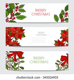 Hand drawn decorative winter holidays cards set, design elements. Can be used for invitations, gift wrap, print, scrapbooking. Christmas and New Year background