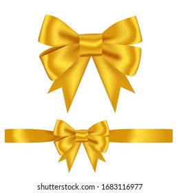 Hand drawn decorative yellow colored bow ribbon. Bow page decoration, packaging, invitation elements, Christmas, Valentine, birthday, holiday gift wrapping elements